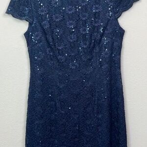 Alex Evenings Navy Sequin Lace  Dress